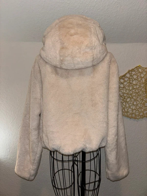 ZARA Damen Teddyfell Jacke Beige Größe M Kapuzenjacke Kuschelig Top 3