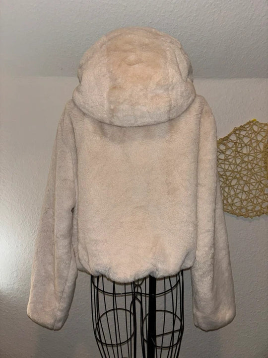ZARA Damen Teddyfell Jacke Beige Größe M Kapuzenjacke Kuschelig Top 3