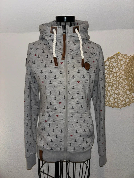 Naketano Damen Hoodie – Anker Print – Größe S – Grau – Sehr guter Zustand1