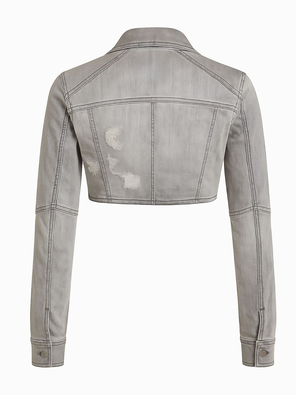 Esprit Jeansjacke Grau S 36 Kurz Cropped Biker Stil Nieten Used Look1