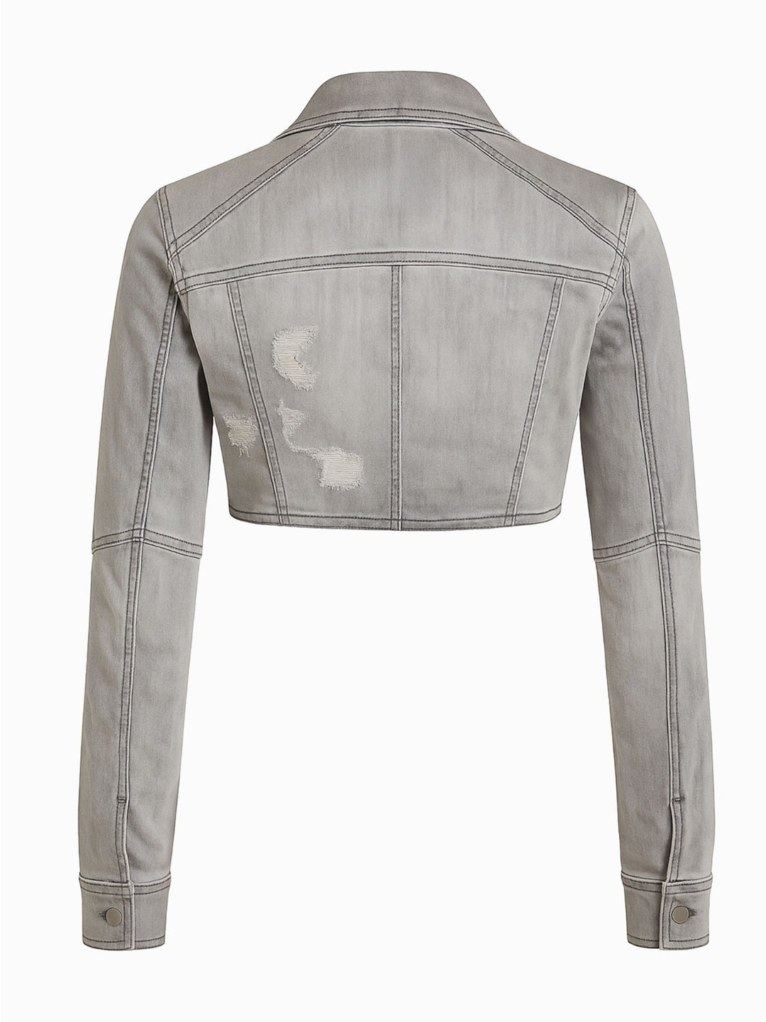 Esprit Jeansjacke Grau S 36 Kurz Cropped Biker Stil Nieten Used Look1