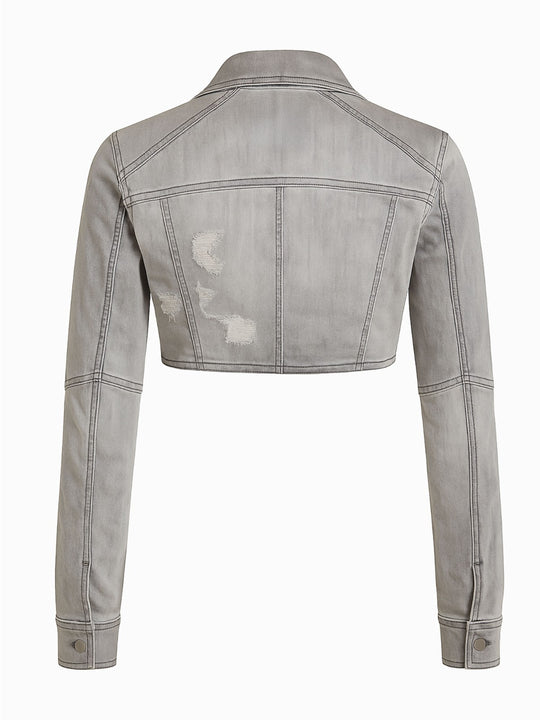 Esprit Jeansjacke Grau S 36 Kurz Cropped Biker Stil Nieten Used Look1