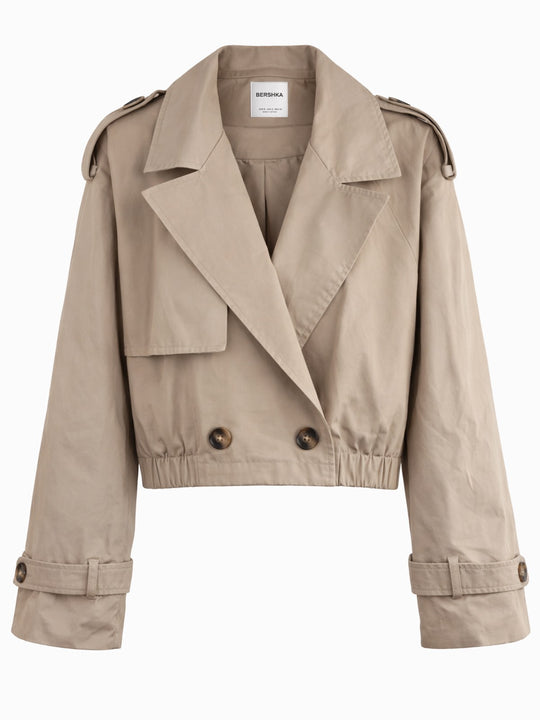 Bershka Cropped Trenchjacke Damen Beige Gr. S (36) – Sehr guter Zustand0