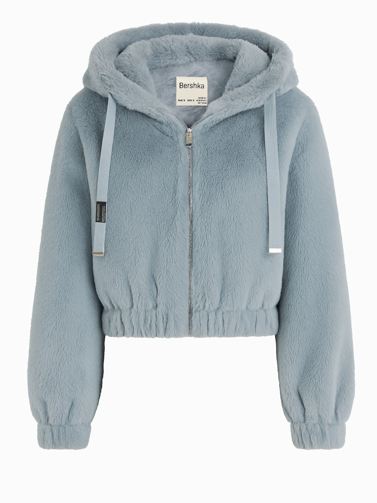 Bershka Fleece Hoodie S 36 Blau Grau Kurz Flauschige Jacke Sehr Gut0