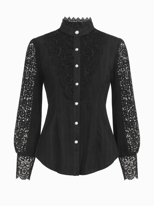 Surwenyue Spitzenbluse Schwarz M Elegante Damenbluse mit Spitze0