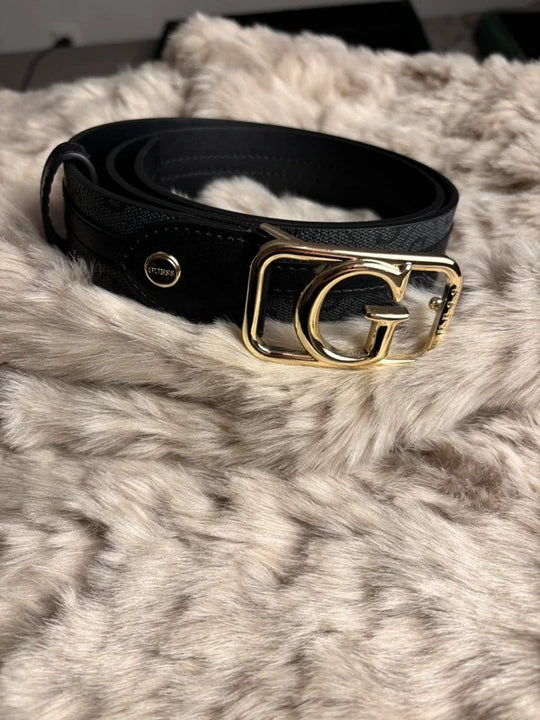 GUESS Gürtel Schwarz/Grau Größe 100 – Goldene G-Schnalle – Sehr guter Zustand0