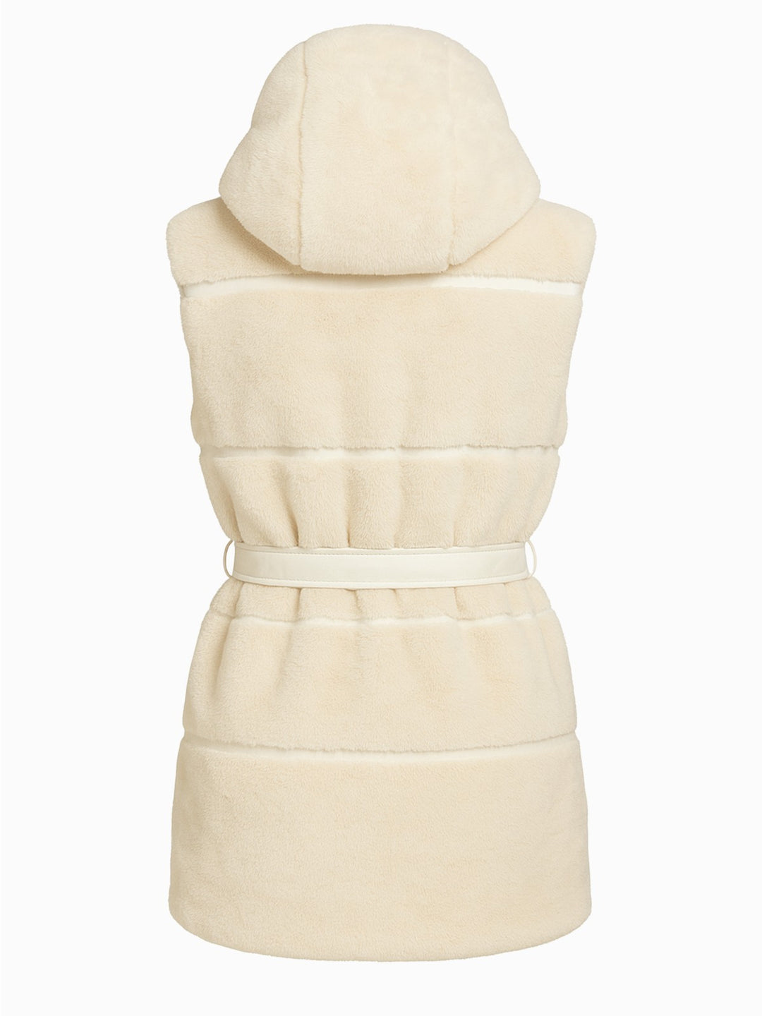 Amisu Kunstfell Weste S 36 Creme Damen Faux Fur Kapuze Gürtel Elegant1