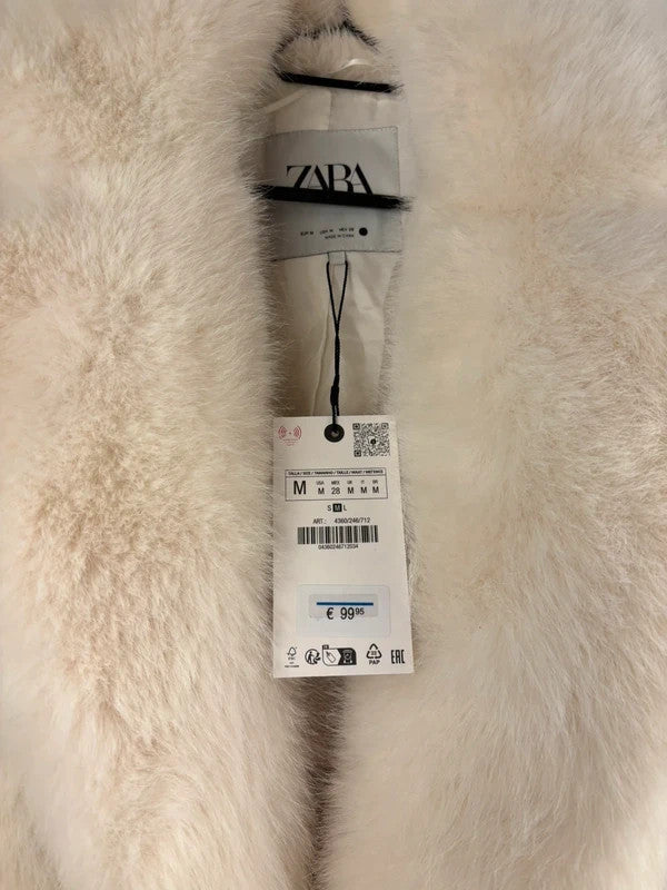 ZARA Kunstfelljacke Weiß Gr. M (38) – Neu mit Etikett – Teddy Fake Fur Mantel3