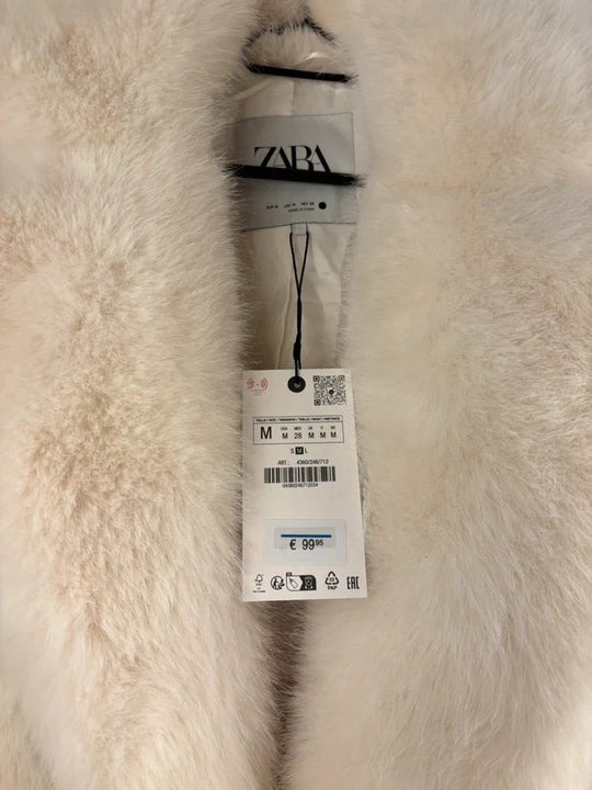 ZARA Kunstfelljacke Weiß Gr. M (38) – Neu mit Etikett – Teddy Fake Fur Mantel3