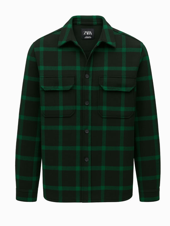 Zara Overshirt in Grün-Schwarz Kariert  Herren Flanelljacke in Größe XL0