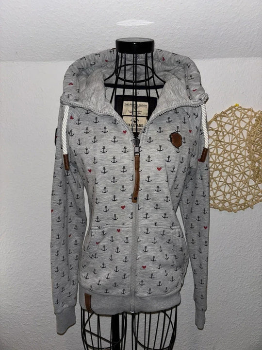 Naketano Damen Hoodie – Anker Print – Größe S – Grau – Sehr guter Zustand0
