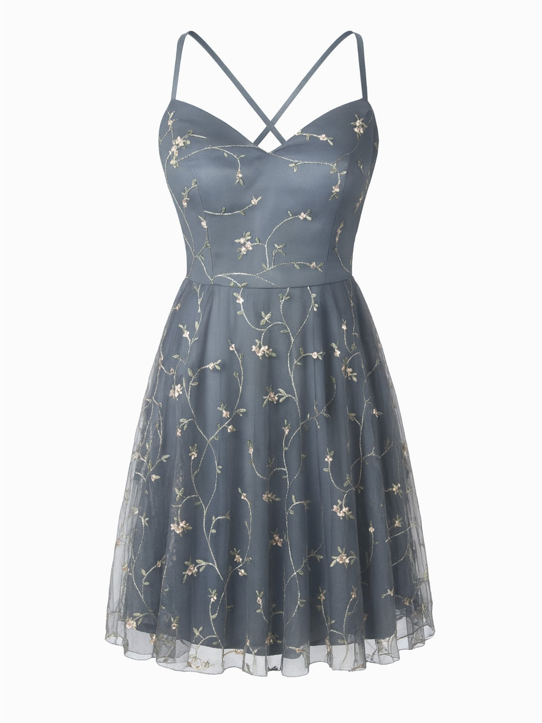 Shein Abendkleid Blau S Stickereien Rücken Schnürung Cocktailkleid0