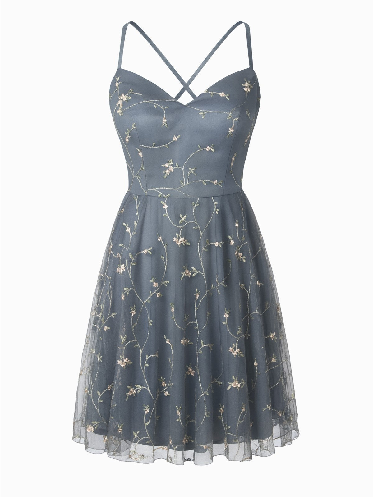 Shein Abendkleid Blau S Stickereien Rücken Schnürung Cocktailkleid0