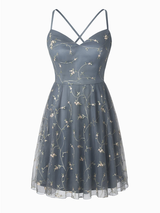 Shein Abendkleid Blau S Stickereien Rücken Schnürung Cocktailkleid0