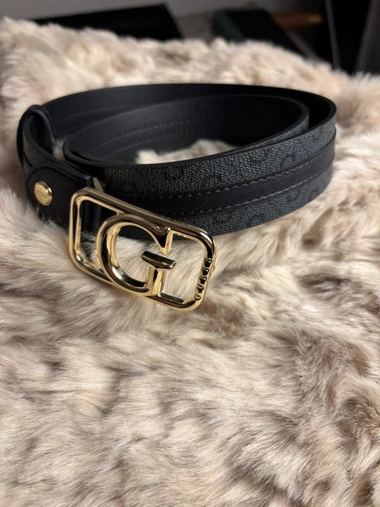 GUESS Gürtel Schwarz/Grau Größe 100 – Goldene G-Schnalle – Sehr guter Zustand3