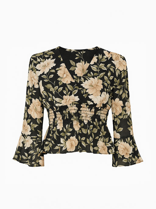 New Collection Bluse Schwarz mit Blumenmuster – Größe M