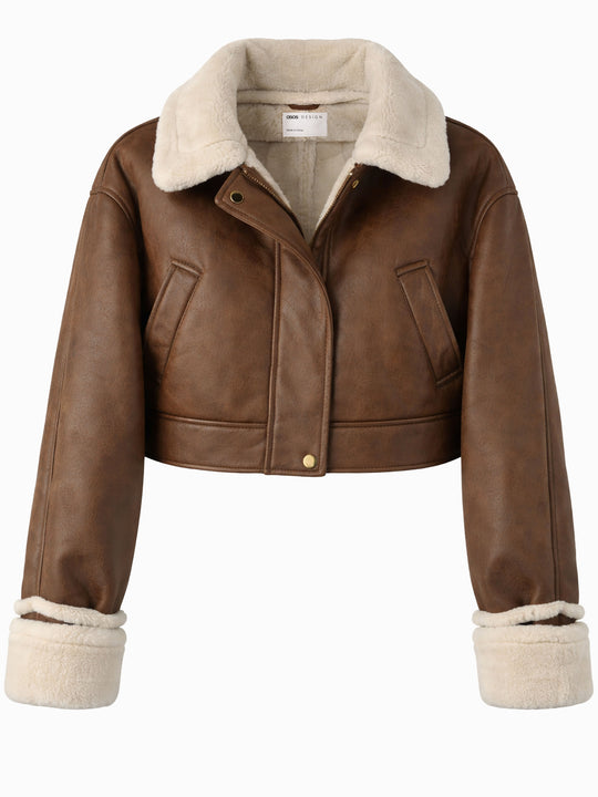 ASOS DESIGN Damen Jacke im AviatorStil – Braun/Beige | Größe S (36/8)