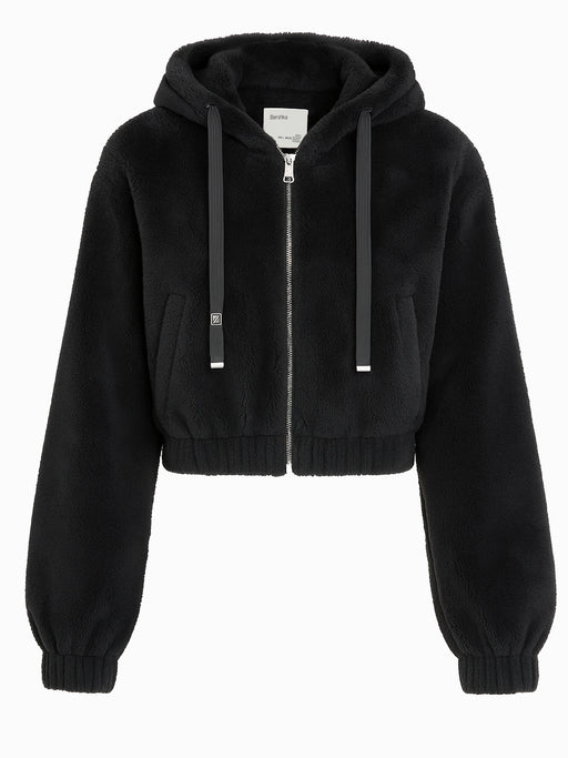 Bershka Teddyjacke Schwarz L Damen Hoodie Fleecejacke Kapuze Kurz