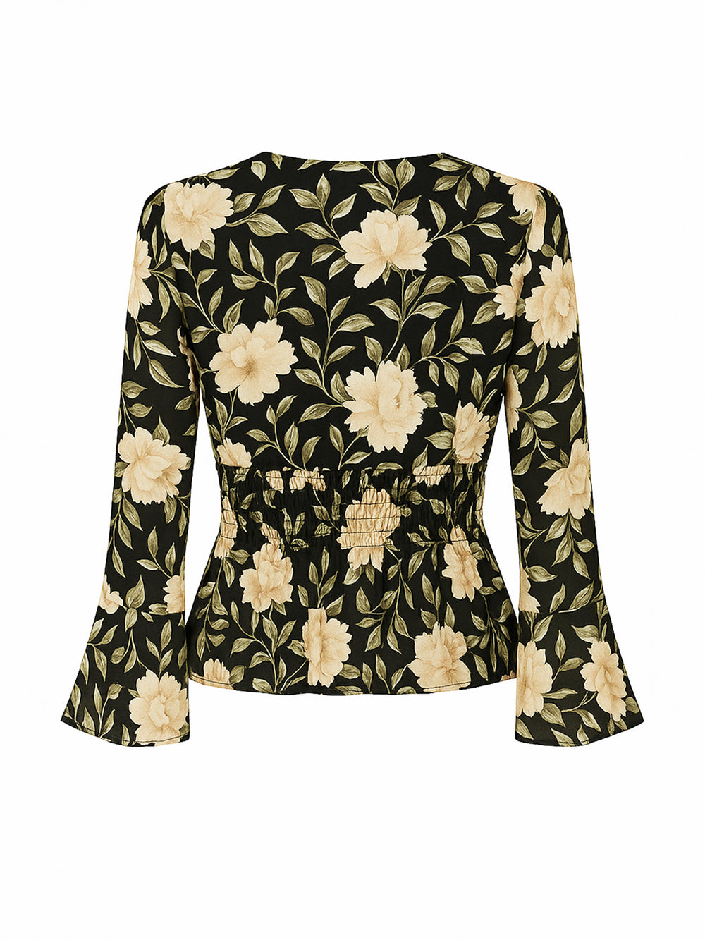 New Collection Bluse Schwarz mit Blumenmuster – Größe M