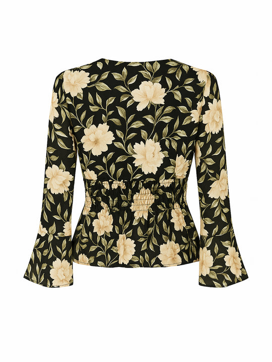 New Collection Bluse Schwarz mit Blumenmuster – Größe M