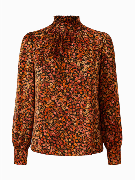 H&M Damen Bluse S Bunt | Florale Chiffonbluse | Langarm Vintage Look