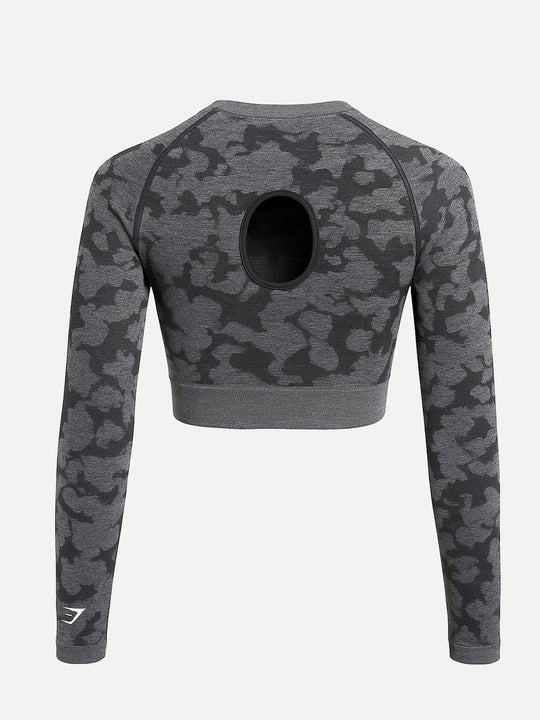 Gymshark Crop Longsleeve Grau Schwarz S