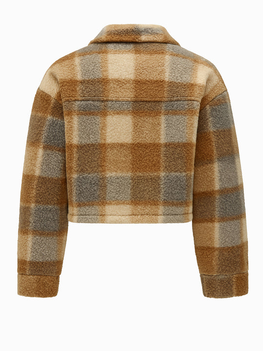 ZARA Teddy Jacke S Kariert Beige Braun Kurz