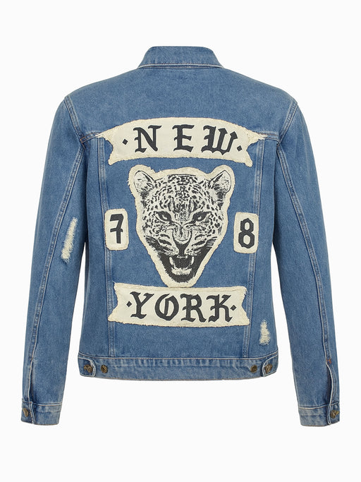 H&M Jeansjacke Herren L  Blau Vintage Look New York Patch