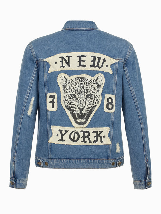 H&M Jeansjacke Herren L  Blau Vintage Look New York Patch