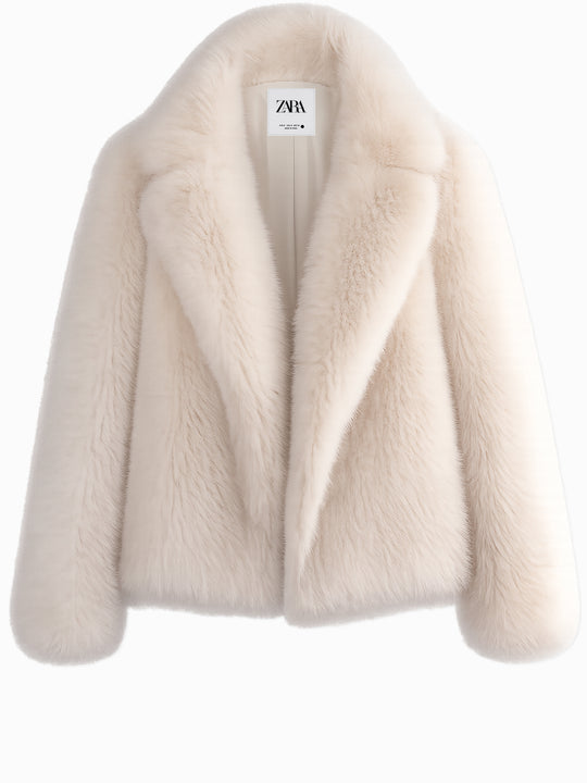 ZARA Kunstfelljacke Weiß Gr. M (38) – Neu mit Etikett – Teddy Fake Fur Mantel
