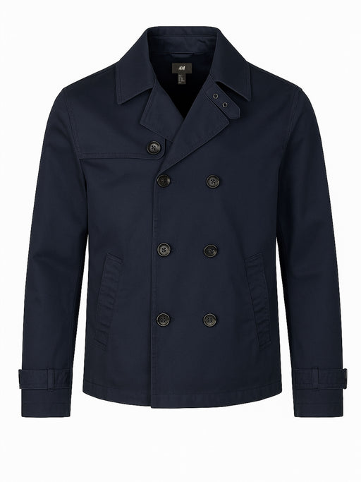 H&M Herren Jacke Blau M Kurzjacke im Trenchcoat-Stil Doppelreihig