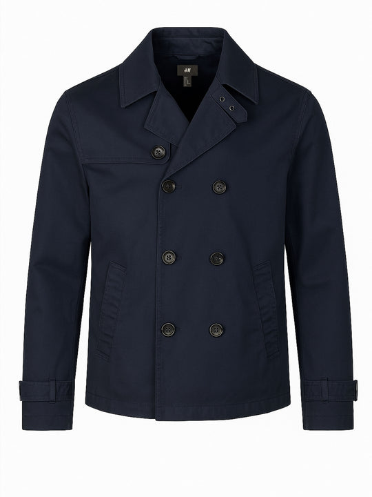 H&M Herren Jacke Blau M Kurzjacke im Trenchcoat-Stil Doppelreihig