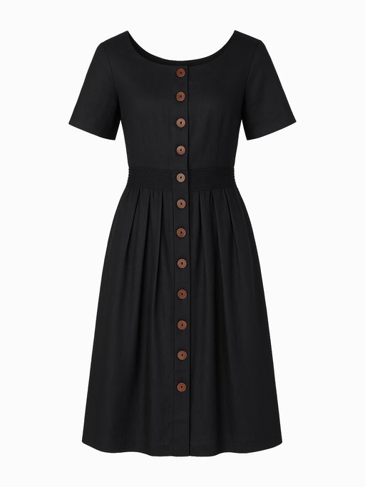 Schwarzes XL-OVE Kleid aus Baumwolle & Leinen Größe S 36 Knopfleiste