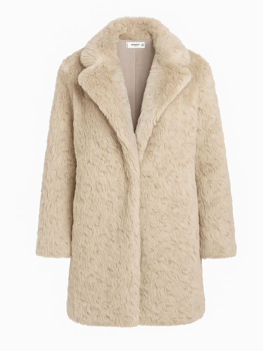 Mango Kunstfellmantel Beige Größe S Teddyfell