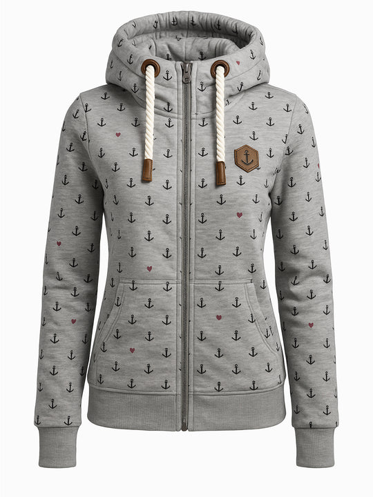 Naketano Damen Hoodie – Anker Print – Größe S – Grau – Sehr guter Zustand