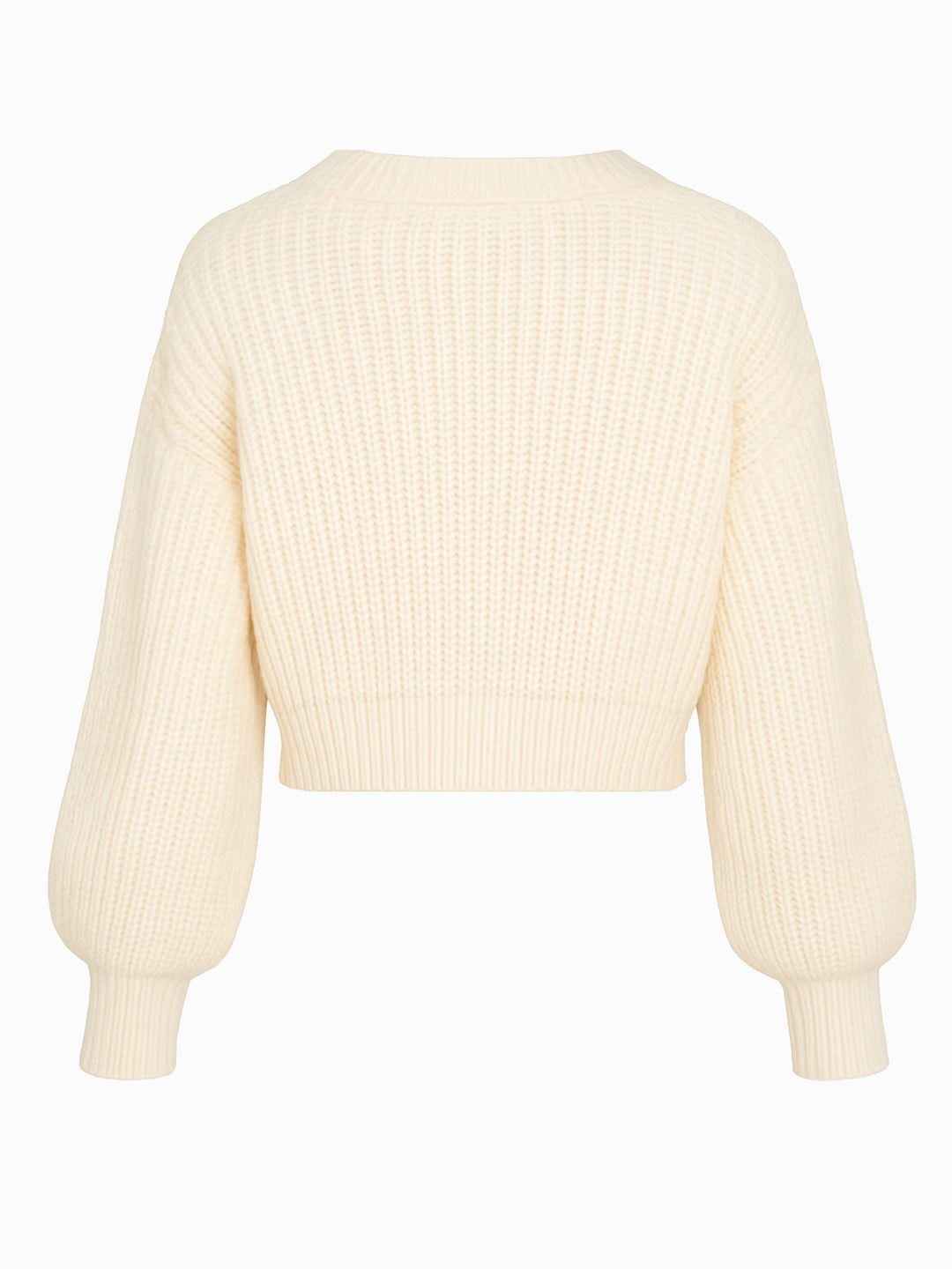 Cropped Strick Cardigan Creme XS Ballonärmel Knopfleiste Damen Pullover