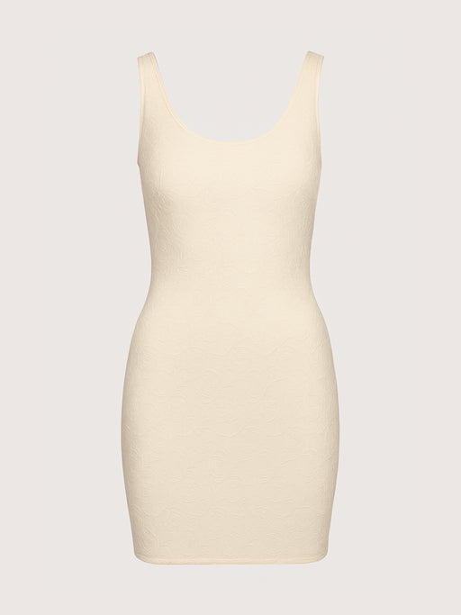 Elegantes Spitzenkleid in Creme figurbetont ärmellos Größe M
