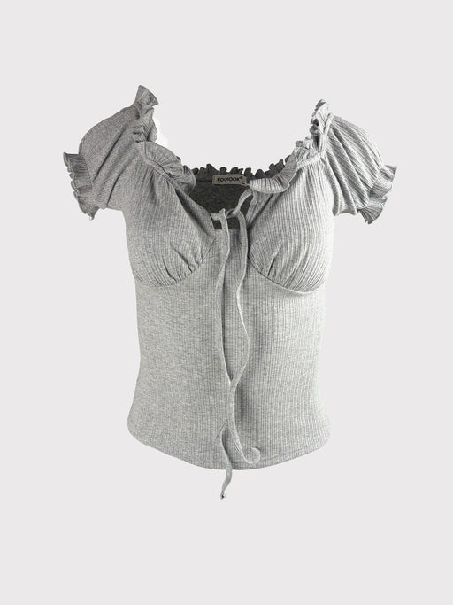 Rippshirt mit Rüschen & Schleife Größe M