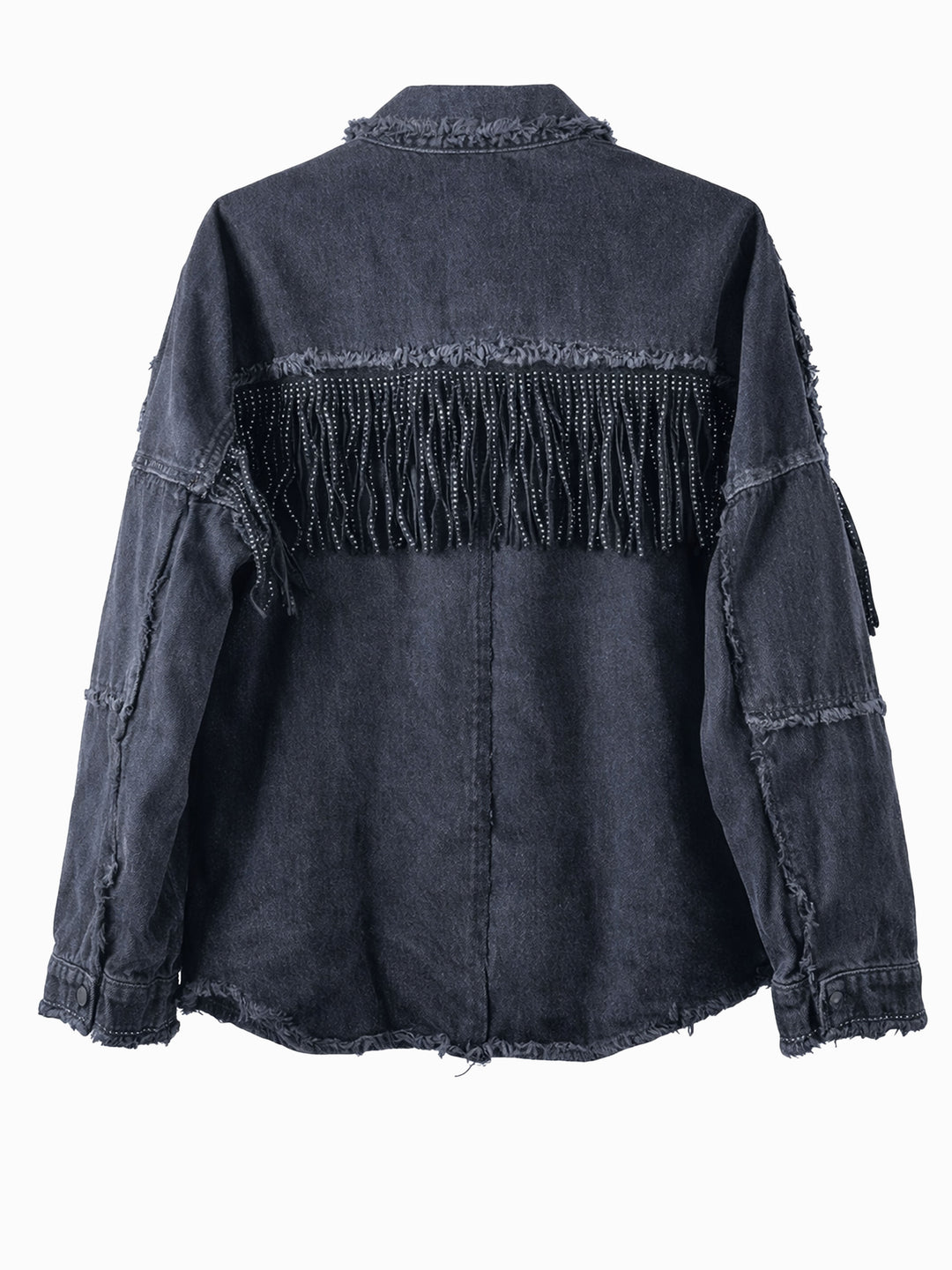 Zara Jeansjacke Grau Schwarz M 38 Damen Oversize Denim Jacke mit Fransen